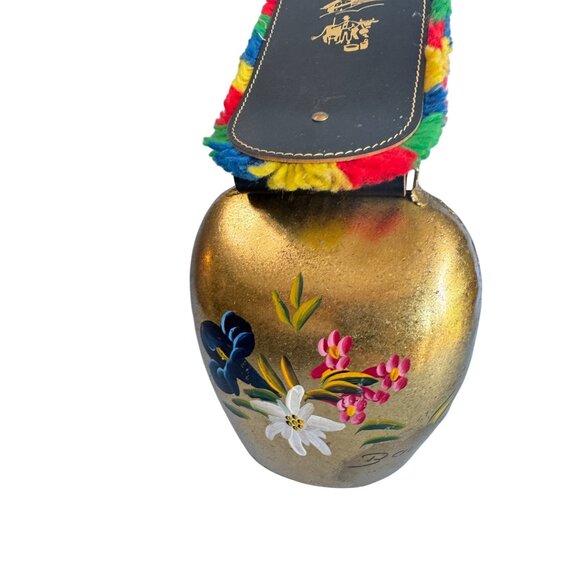 Large Hand-Painted Brass Swedish Cow Bell w/Leather Strap 16" Tall Signed Bauma - Picture 6 of 10